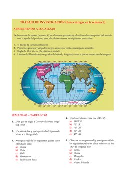 TRABAJO DE INVESTIGACIÓN (Para entregar en la semana 8)
APRENDIENDO A LOCALIZAR
En la semana de repaso (semana 8) los alumnos