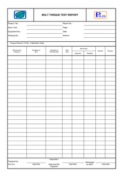 Bolt Torque Test Report Template | PDF
