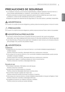PRECAUCIONES DE SEGURIDAD
3
ESPAÑOL
PRECAUCIONES DE SEGURIDAD
• La instalación requiere conocimientos especializados y deberá