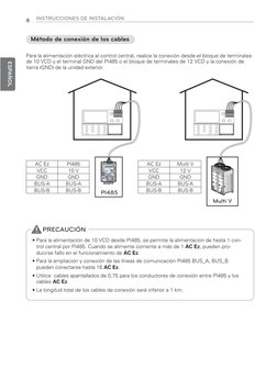 Para la alimentación eléctrica al control central, realice la conexión desde el bloque de terminales
de 10 VCD y el terminal