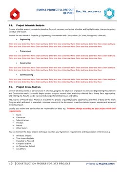 SAMPLE PROJECT CLOSE-OUT  
REPORT 
 
 
 
Doc. No. xx-xx-xx-xx 
 
10 
CONSTRUCTION WORKS FOR XYZ PROJECT                  (Pre