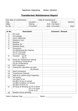 Transformer Maintenance Checklist Report | PDF