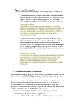 Tipos de comunicación corporativa
Los tipos de comunicación corporativa que realiza una organización se clasifican en:

La c