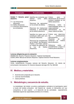9 
Academia de la Magistratura 
Curso: Derecho aduanero. 
Conceptuales 
Procedimentales 
Actitudinales 
 
Unida