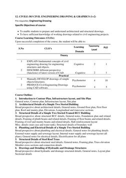 12. CIVILE-303 CIVIL ENGINEERING DRAWING & GRAPHICS (1+2) 
Pre-requisites: Engineering Drawing 
Specific Objectives of course