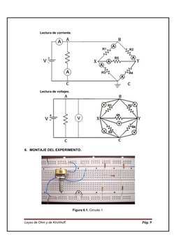 Leyes de Ohm y de Kirchhoff. 
Pág. 9 
 
Lectura de corriente. 
 
Lectura de voltajes. 
 
 
6. MONTAJE DEL EXPERIMENTO.