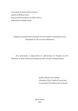 Universidade do Estado do Rio de Janeiro 
Instituto de Medicina Social 
Programa de Pós-Graduação em Saúde Coletiva 
Departam