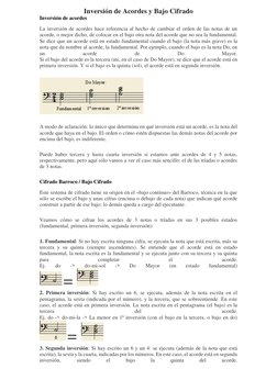Inversión de Acordes y Bajo Cifrado 
Inversión de acordes 
La inversión de acordes hace referencia al hecho de cambiar el ord