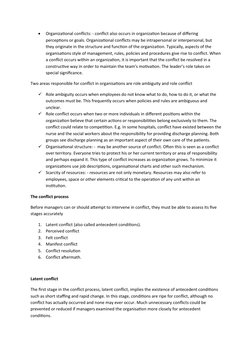 
Organizational conflicts: - conflict also occurs in organization because of differing 
perceptions or goals. Organizational