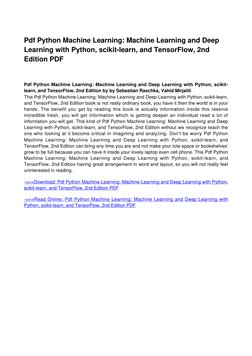 Pdf Python Machine Learning: Machine Learning and Deep
Learning with Python, scikit-learn, and TensorFlow, 2nd
Edition PDF
Pd