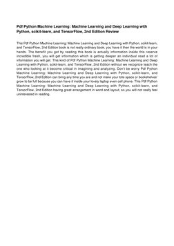 Pdf Python Machine Learning: Machine Learning and Deep Learning with
Python, scikit-learn, and TensorFlow, 2nd Edition Review