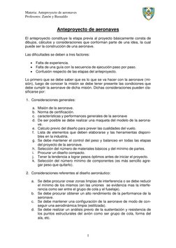 Materia: Anteproyecto de aeronaves                             
Profesores: Zanón y Basualdo 
 
 
1 
Anteproyecto de aeronave