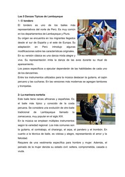 Las 5 Danzas Típicas de Lambayeque
1- El tondero
El  tondero  es  uno  de  los  bailes  más
representativos del norte de Perú