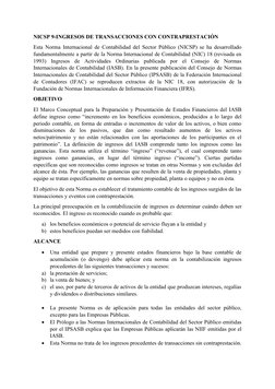 NICSP 9-INGRESOS DE TRANSACCIONES CON CONTRAPRESTACIÓN
Esta Norma Internacional de Contabilidad del Sector Público (NICSP) se