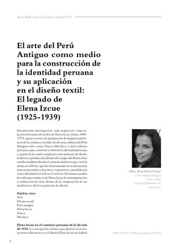 76
Actas EDK: anuario de Arte y Diseño 2019
Esta presente investigación -aún en proceso- trata as-
pectos relevantes de la ob