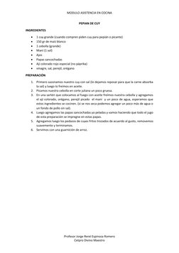 MODULO ASISTENCIA EN COCINA
PEPIAN DE CUY
INGREDIENTES

1 cuy grande (cuando compren piden cuy para pepián o picante)

150