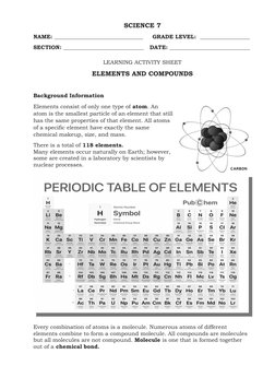 Elements and Compounds Worksheet 7th Grade | PDF | Chemical Compounds ...