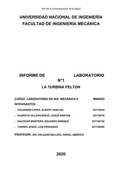“Año de la Universalización de la Salud”
UNIVERSIDAD NACIONAL DE INGENIERÍA
FACULTAD DE INGENIERÍA MECÁNICA
INFORME DE
LABORA