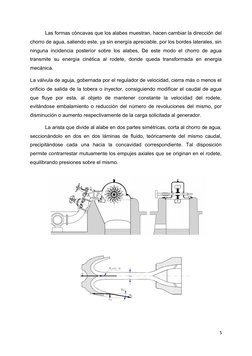 Las formas cóncavas que los alabes muestran, hacen cambiar la dirección del
chorro de agua, saliendo este, ya sin energía apr