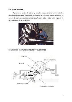 EJE DE LA TURBINA
Rígidamente  unido  al  rodete,  y  situado  adecuadamente  sobre  cojinetes
debidamente lubricados, transm