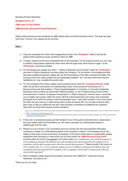 Business Process Narratives
Budgeted Hours: 15
CMS Code: 0173912.00018
CMS Narrative: Business Process Narratives
Please draf