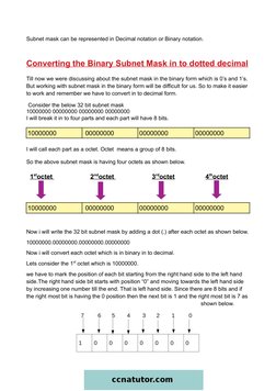 Subnet mask can be represented in Decimal notation or Binary notation.
Converting the Binary Subnet Mask in to dotted decimal