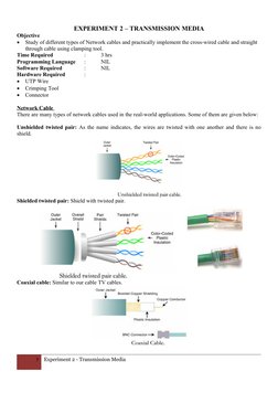 EXPERIMENT 2 – TRANSMISSION MEDIA
Objective

Study of different types of Network cables and practically implement the cross-
