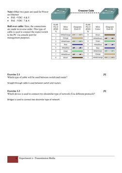 Note:-Other two pairs are used for Power
on Ethernet

PoE +VDC: 4 & 5 

PoE  -VDC: 7 & 8
Roll over cable: Here, the connect