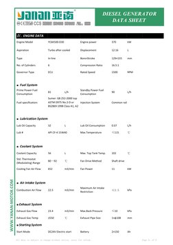 Yanan YNS413YC Diesel Generator Data Sheet | PDF | Diesel Engine ...
