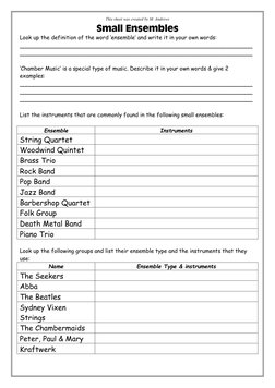 This sheet was created by M. Andrews 
Small Ensembles 
Look up the definition of the word ‘ensemble’ and write it in your own