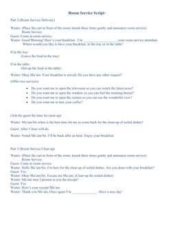 Room Service Sample Script Welcoming Guests in Restaurant Script | PDF | Tableware | Waiting Staff