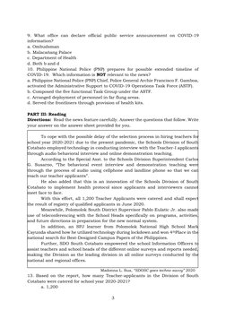 3 
 
 
 
9. What office can declare official public service announcement on COVID-19 
information? 
a. Ombudsman