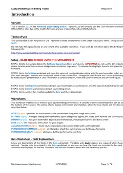 AusSportsBetting.com Betting Tracker
Introduction
http://www.aussportsbetting.com
07/25/2020
Page 1 / 79
Introduction
Version