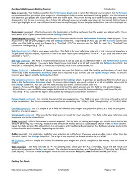 AusSportsBetting.com Betting Tracker
Introduction
http://www.aussportsbetting.com
07/25/2020
Page 2 / 79
Cashing Out Fields
D