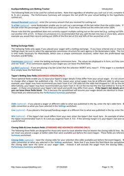 AusSportsBetting.com Betting Tracker
Introduction
http://www.aussportsbetting.com
07/25/2020
Page 3 / 79
Betting Exchange fie