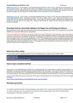 AusSportsBetting.com Betting Tracker
Introduction
http://www.aussportsbetting.com
07/25/2020
Page 4 / 79
Recording Totals for
