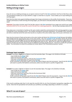 AusSportsBetting.com Betting Tracker
Introduction
http://www.aussportsbetting.com
07/25/2020
Page 5 / 79
Betting exchange wag