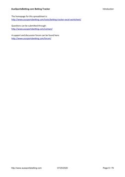 AusSportsBetting.com Betting Tracker
Introduction
http://www.aussportsbetting.com
07/25/2020
Page 8 / 79
The homepage for thi