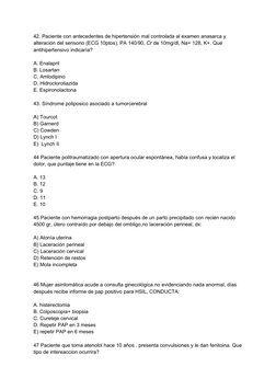 42. Paciente con antecedentes de hipertensión mal controlada al examen anasarca y 
alteración del sensorio (ECG 10ptos), PA 1