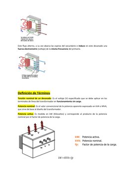 Este flujo alterno, a su vez abarca las espiras del secundario e induce en este devanado una
fuerza electromotriz (voltaje) d