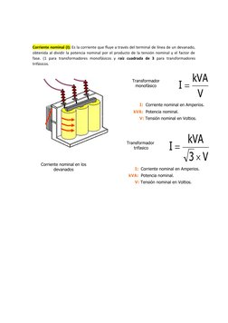 Corriente nominal (I): Es la corriente que fluye a través del terminal de línea de un devanado,
obtenida al dividir la potenc
