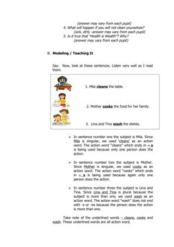 (answer may vary from each pupil)
4. What will happen if you will not clean yourselves?
(sick, dirty -answer may vary from