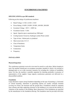 SYNCHRONOUS MACHINES 
 
SPECIFICATIONS as per BIS standard: 
Following are the ratings of synchronous machines: 
 
  Rated V