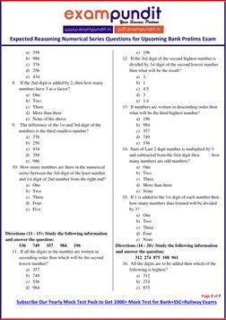 Expected Reasoning Numerical Series Questions For Upcoming Bank Prelims ...