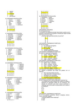 a) 
separar 
b) 
resistir 
c) 
conjuntar 
d) 
inventar 
e) 
permanecer 
 
46. SINÓNIMOS POR RELACIÓN: 
1. 
bizarría