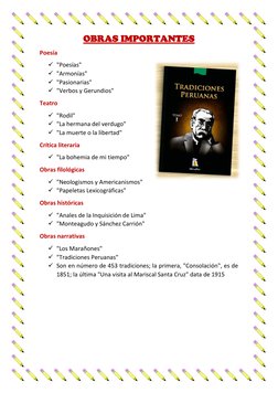 OBRAS IMPORTANTES 
Poesía  
✓ "Poesías" 
✓ "Armonías" 
✓ "Pasionarias" 
✓ "Verbos y Gerundios" 
Teatro  
✓ "Rodil"  
✓ "La he