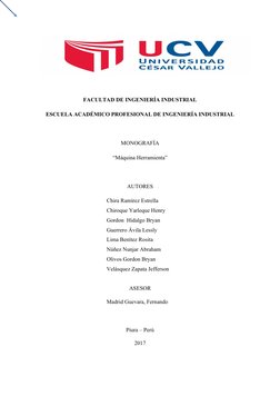 FACULTAD DE INGENIERÍA INDUSTRIAL
ESCUELA ACADÉMICO PROFESIONAL DE INGENIERÍA INDUSTRIAL
MONOGRAFÍA
“Máquina Herramienta”
AUT