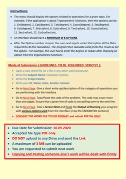 Instructions: 
• The menu should display the options related to o