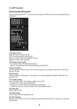 2
2. LOP Function
How to use the LOP function
On the InstantAccess barTM, click LOG, Event Log and POSN Event to show the Pos