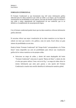 Módulo 5
Excel básico
FORMATO CONDICIONAL
El  Formato  Condicional  es  una  herramienta  muy  útil  como  información  gráfi